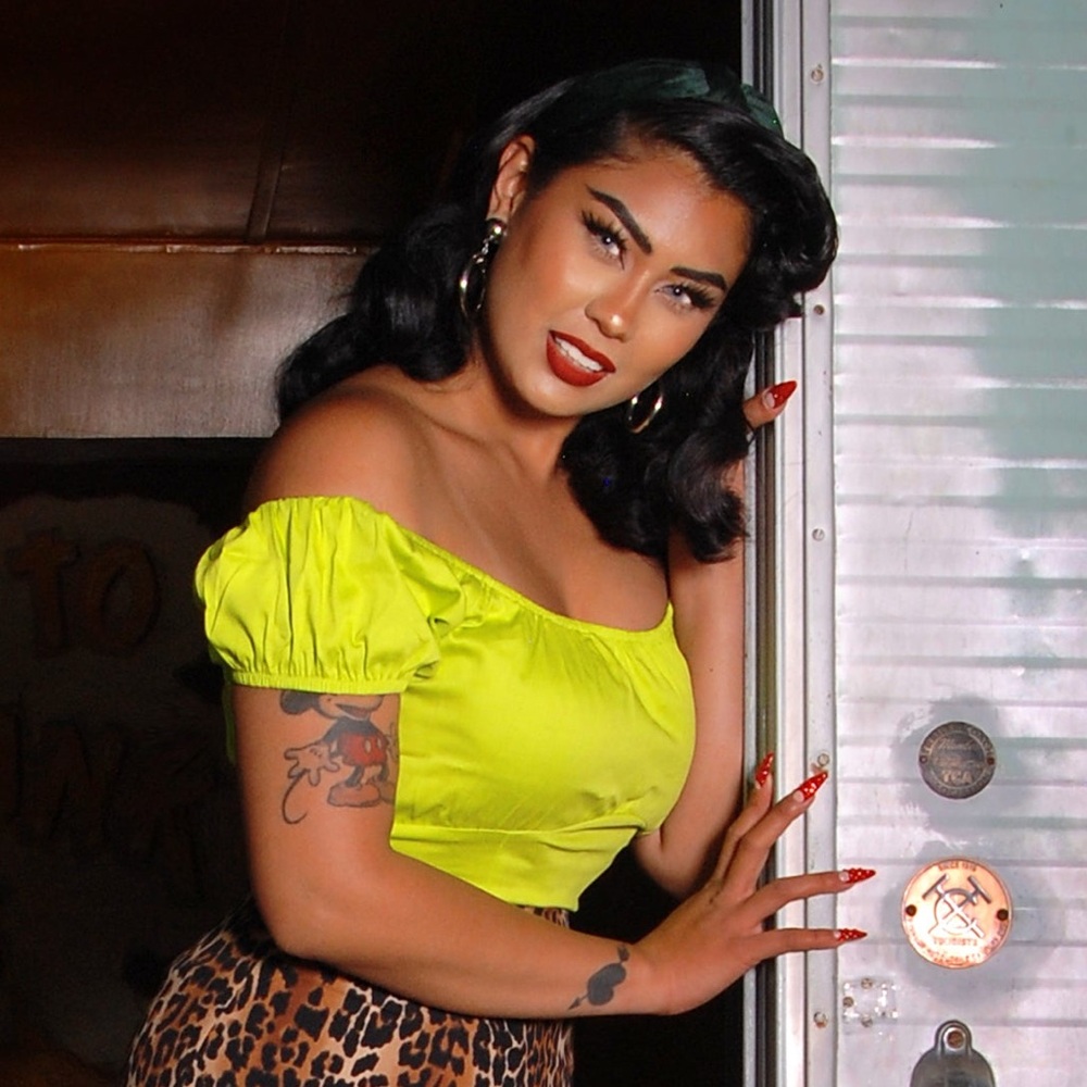 Pinup Girl Clothing Chartreuse Peasant Blouse in Extra Large